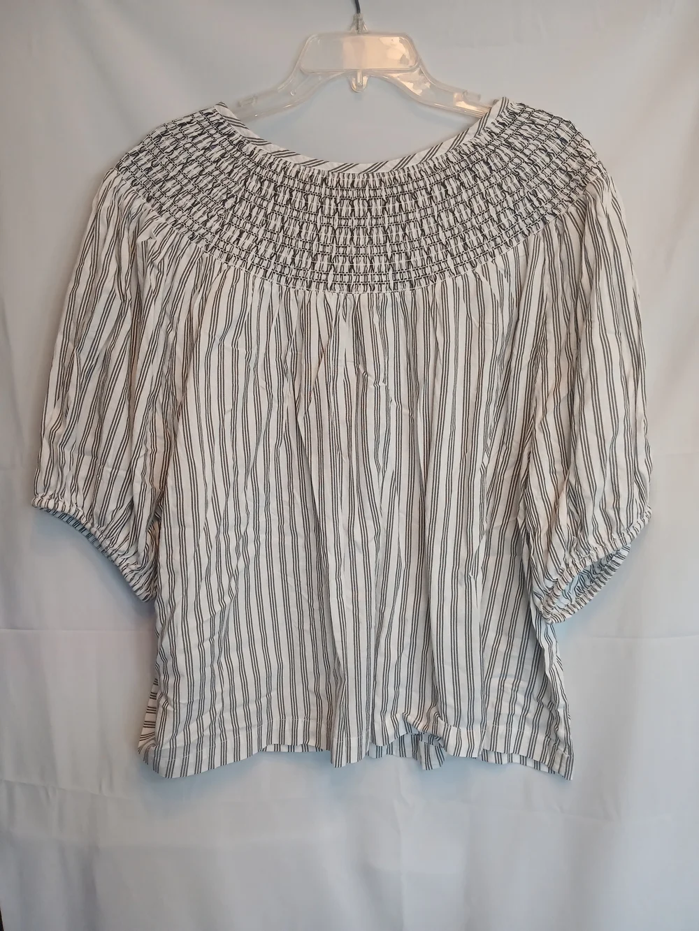 Old Navy White & Black Striped Smocked Embroidered Puff Sleeve Poet Top 3X NWOT